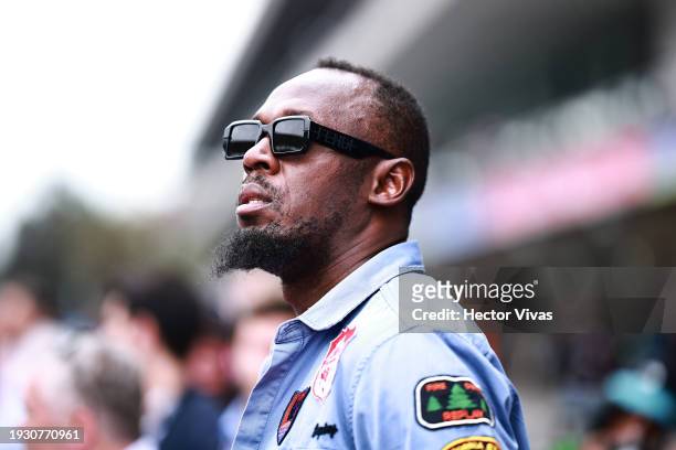 Usain Bolt looks on during the 2024 Hankook Mexico City E-Prix Round 1 at Autodromo Hermanos Rodriguez on January 13, 2024 in Mexico City, Mexico.