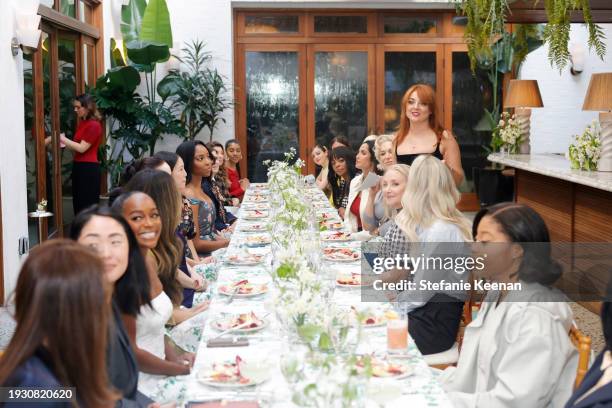 Samantha Barry, Editor-in-Chief, Glamour speaks during the Glamour & Tory Burch Luncheon Celebrating the Emmys at Soho House on January 13, 2024 in...