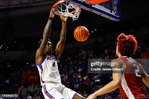 Tyrese Samuel of the Florida Gators dunks the ball during the second half of a game against the Arkansas Razorbacks at the Stephen C. O'Connell...