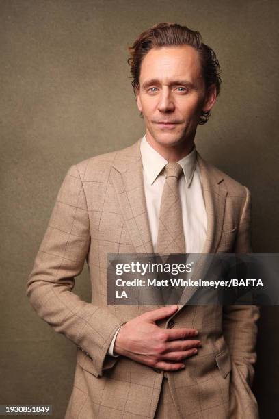Tom Hiddleston poses for a portrait during The BAFTA Tea Party presented by Delta Air Lines, Virgin Atlantic and BBC Studios Los Angeles Productions...