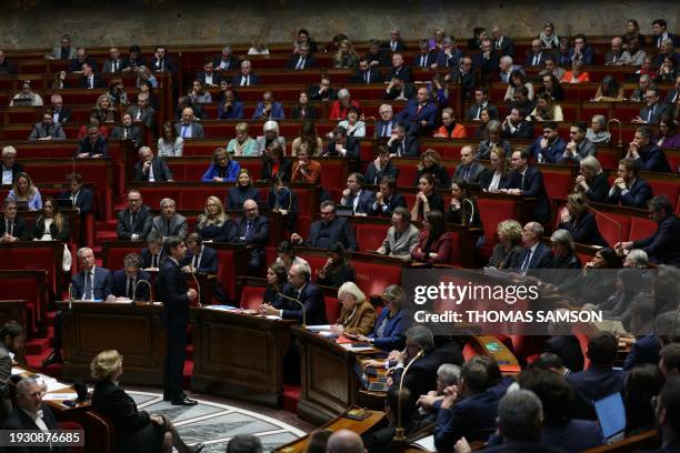 French Prime Minister Gabriel Attal addresses deputies during a session of questions to the government at the National Assembly, French Parliament's...