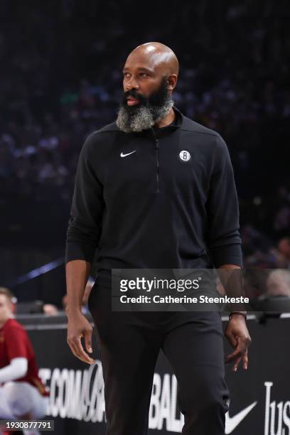 Head Coach Jacque Vaughn of the Brooklyn Nets looks on during the game against the Cleveland Cavaliers as part of NBA Paris Games 2024 on January 11,...