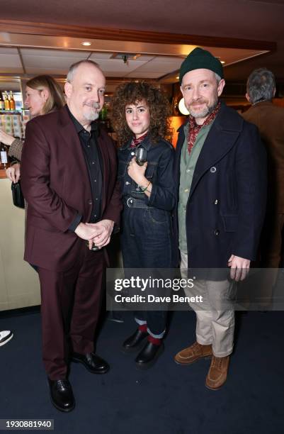 Paul Giamatti, Rachel Mariam and Martin Freeman attend a special screening of "The Holdovers" at The Curzon Mayfair on January 16, 2024 in London,...