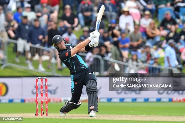 New Zealand's Finn Allen bats during the third Twenty20 international cricket match between New Zealand and Pakistan University Oval in Dunedin on...