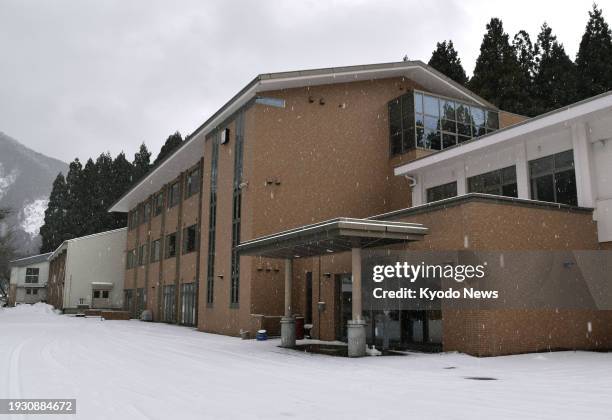 Photo taken on Jan. 16 shows an accommodation facility in Hakusan, Ishikawa Prefecture, to which junior high school students from quake-hit Wajima in...