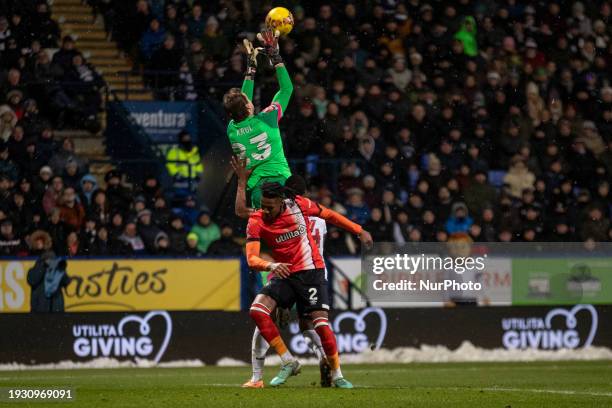 Tim Krul of Luton Town F.C. Is making a save during the FA Cup Third Round Replay match between Bolton Wanderers and Luton Town at the Toughsheet...