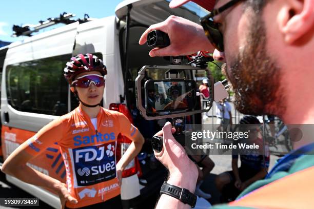 Cecilie Uttrup Ludwig of Denmark and Team Fdj-Suez Orange Santos Leader's Jersey meets the fans prior to the 8th Santos Women's Tour Down Under 2024,...