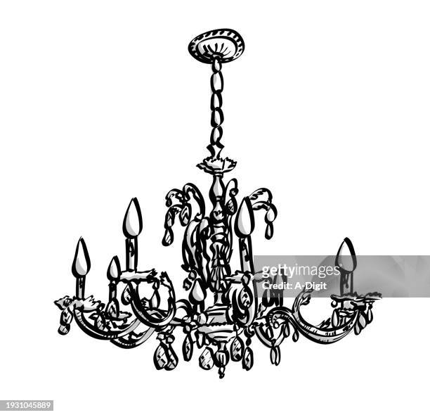 chandelier late 20th century - formal dining stock illustrations
