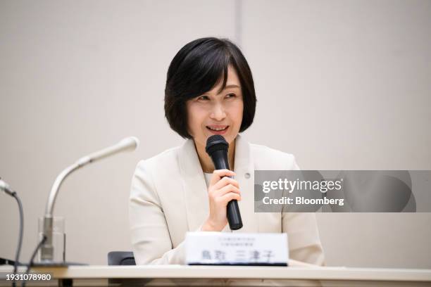 Mitsuko Tottori, incoming president of Japan Airlines Co., speaks during a news conference in Tokyo, Japan, on Wednesday, Jan. 17, 2024. Japan...