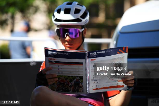 Audrey Cordon-Ragot of France and Team Human Powered Health checking the road-book prior to the 8th Santos Women's Tour Down Under 2024, Stage 3 a...