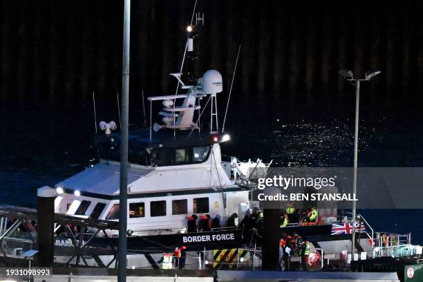 Ranger carrying migrants arrives in Dover, southeast England, on January 17 after picking them up at sea while attempting to cross the English...