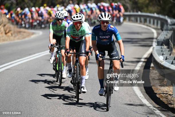 Katia Ragusa of Italy and Team Human Powered Health Queen of The Mountain Jersey and Stine Dale of Norway and Team Coop - Repsol compete in the...