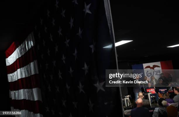 Republican presidential candidate Florida Gov. Ron DeSantis speaks at a campaign event at The Grass Wagon on January 13, 2024 in Council Bluffs,...