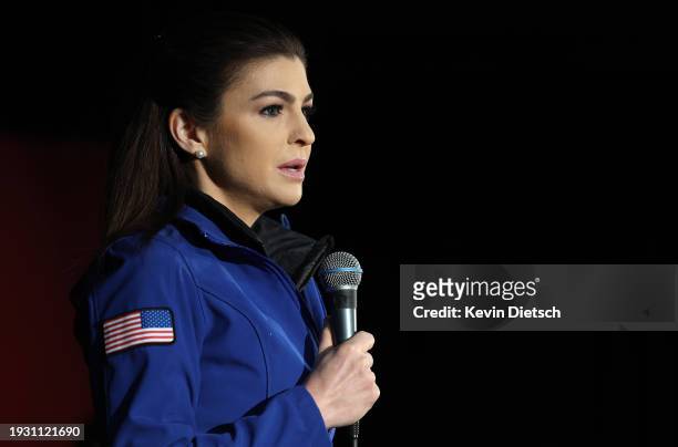 Casey DeSantis, the wife of Republican presidential candidate Florida Gov. Ron DeSantis, speaks at a campaign event at The Grass Wagon on January 13,...