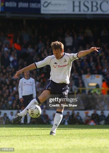 Teddy Sheringham of Tottenham Hotspur controls the ball during the Barclaycard Premiership match between Tottenham Hotspur and Birmingham City held...