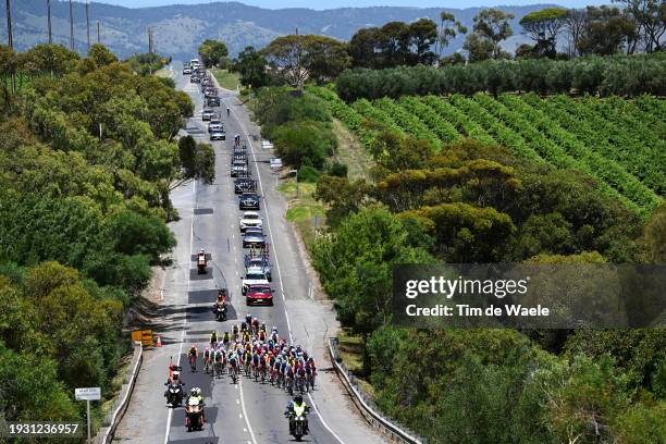 General view of the peloton competing during the 8th Santos Women's Tour Down Under 2024, Stage 3 a 93.4km stage from Adelaide to Willunga Hill 370m...