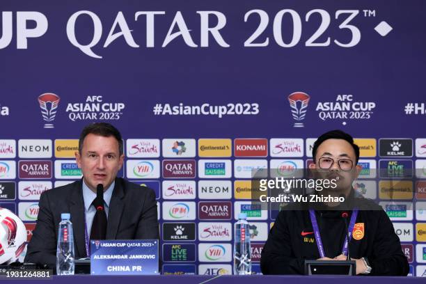 Head coach Aleksandar Jankovic of Team China speaks at a press conference after the AFC Asian Cup Qatar 2023 Group A match between China and...