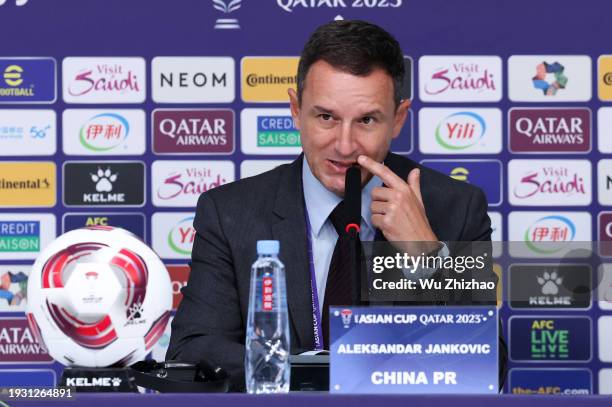 Head coach Aleksandar Jankovic of Team China speaks at a press conference after the AFC Asian Cup Qatar 2023 Group A match between China and...