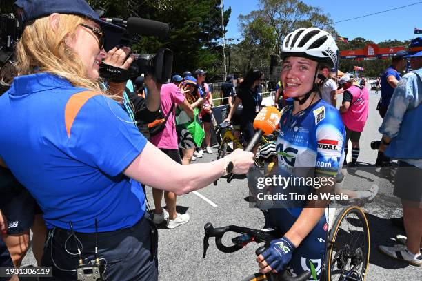 Stage and overall race winner Sarah Gigante of Australia and AG Insurance - Soudal Team meets the media press after the 8th Santos Women's Tour Down...