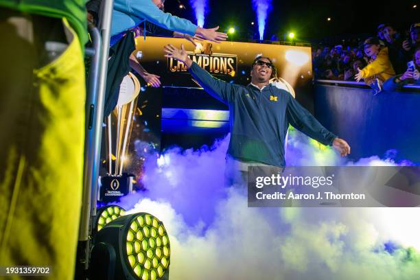 Kris Jenkins of the Michigan Wolverines walks out the tunnel before the National Championship Celebration at Crisler Center on January 13, 2024 in...