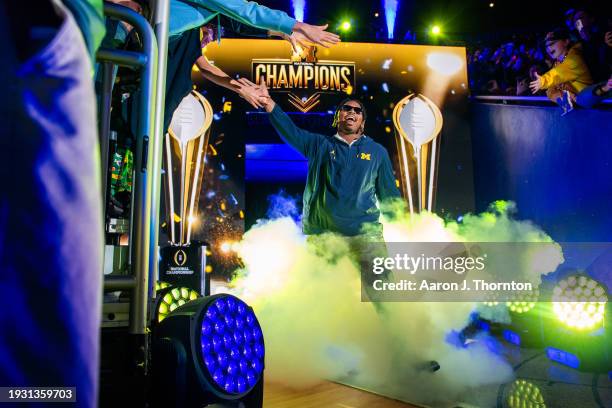 Kris Jenkins of the Michigan Wolverines walks out the tunnel before the National Championship Celebration at Crisler Center on January 13, 2024 in...