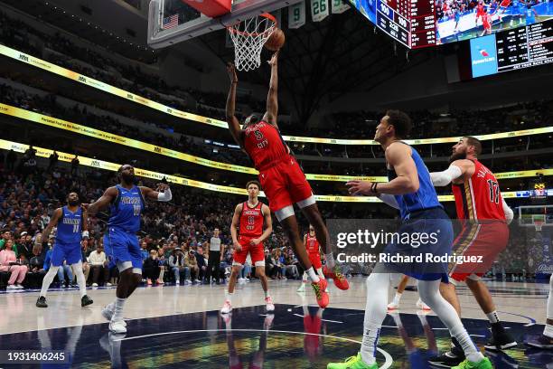 Herbert Jones of the New Orleans Pelicans shoots against the Dallas Mavericks in the second half at American Airlines Center on January 13, 2024 in...