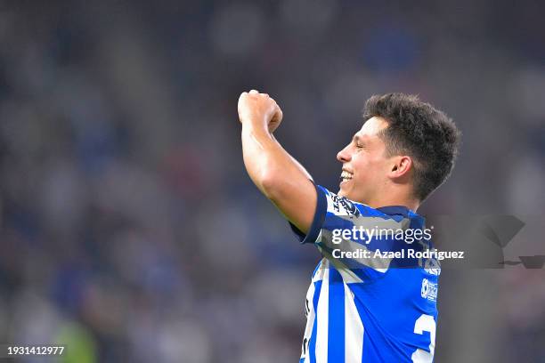 Arturo González of Monterrey celebrates after scoring the team's first goal during the 1st round match between Monterrey and Puebla as part of the...