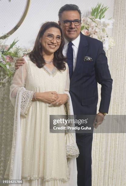 Zenobia Irani and Boman Irani attend the Nupur Shikhare and Ira Khan wedding reception on January 13, 2024 in Mumbai, India