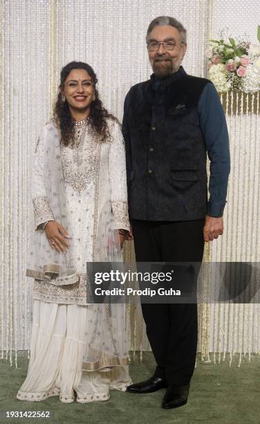 Parveen Dusanj and Kabir Bedi attend the Nupur Shikhare and Ira Khan wedding reception on January 13, 2024 in Mumbai, India