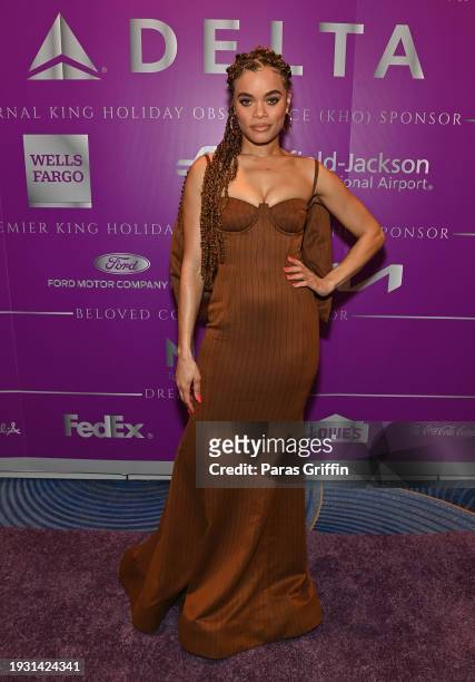 Andra Day attends the 2024 Beloved Community Awards at Hyatt Regency Atlanta on January 13, 2024 in Atlanta, Georgia. Formerly known as the Salute...