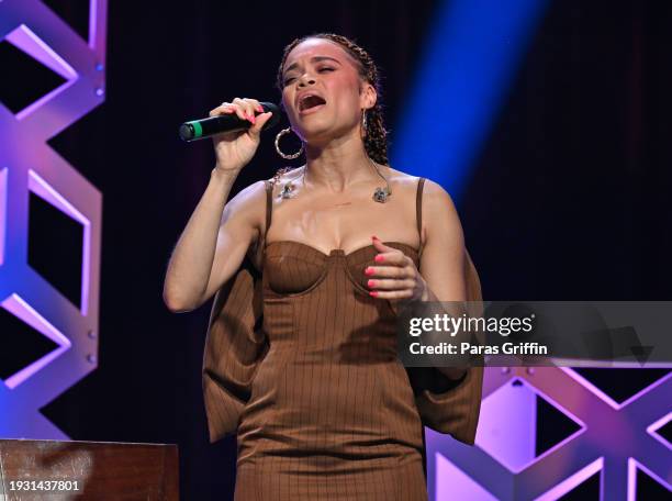 Andra Day performs onstage during the 2024 Beloved Community Awards at Hyatt Regency Atlanta on January 13, 2024 in Atlanta, Georgia. Formerly known...