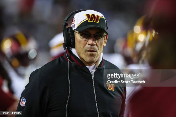 Head coach Ron Rivera of the Washington Commanders looks on against the Dallas Cowboys during the second half of the game at FedExField on January 7,...