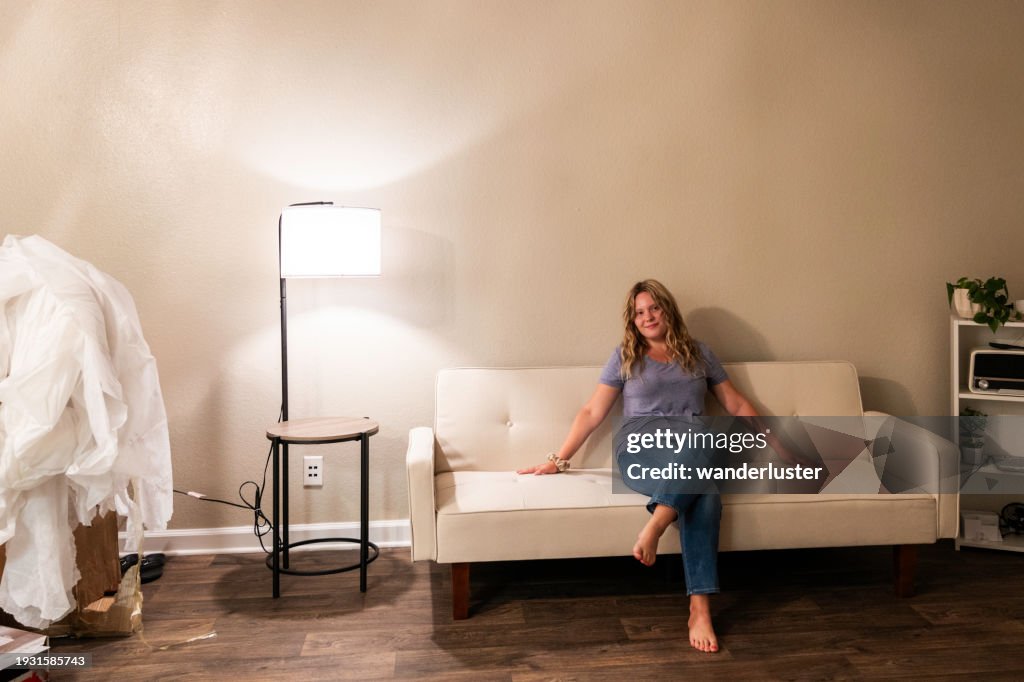 Assembled futon couch in new apartment