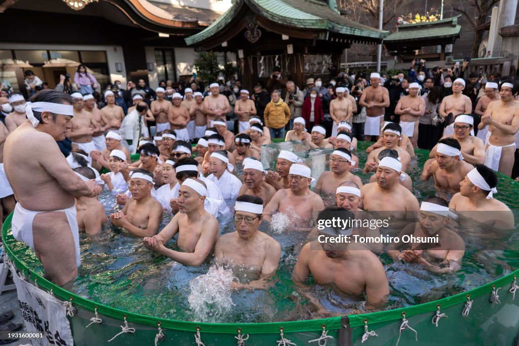 Worshippers Purify With Icy Water In Tokyo