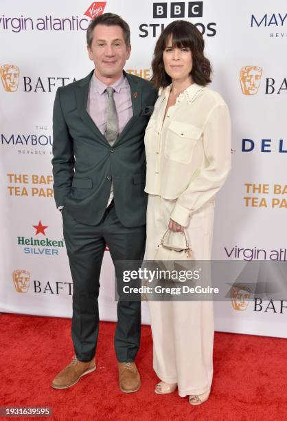 Michael Goorjian and Neve Campbell attend The 2024 BAFTA Tea Party at The Maybourne Beverly Hills on January 13, 2024 in Beverly Hills, California.