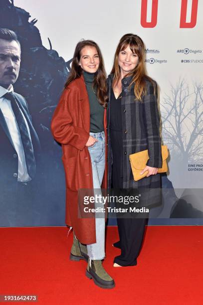 Yvonne Catterfeld and Ina Paule Klink attend the "Oderbruch" premiere at CineStar CUBIX on January 16, 2024 in Berlin, Germany.