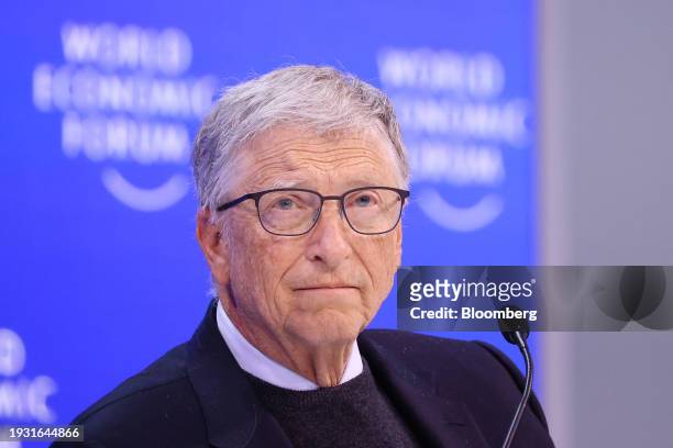 Bill Gates, billionaire and co-chairman of the Bill and Melinda Gates Foundation, during a panel session on day two of the World Economic Forum in...