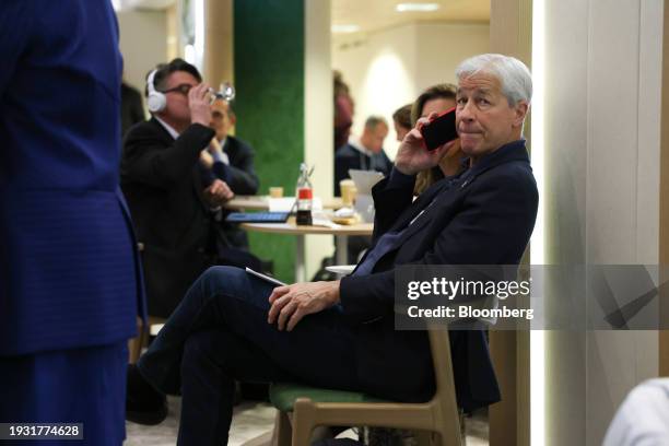 Jamie Dimon, chief executive officer of JPMorgan Chase & Co., in the Congress Center on day two of the World Economic Forum in Davos, Switzerland, on...