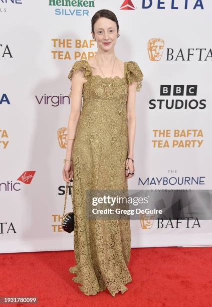 Andrea Riseborough attends The 2024 BAFTA Tea Party at The Maybourne Beverly Hills on January 13, 2024 in Beverly Hills, California.