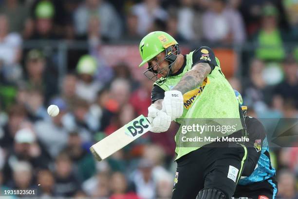 Alex Hales of the Thunder bats during the BBL match between Sydney Thunder and Adelaide Strikers at Manuka Oval, on January 14 in Canberra, Australia.