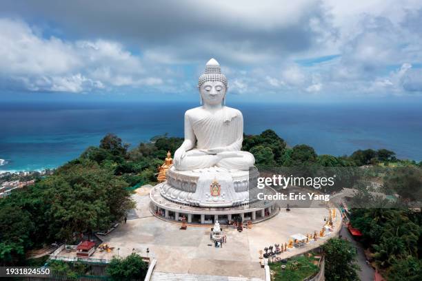 aerial phuket big buddha - giant buddha stock pictures, royalty-free photos & images