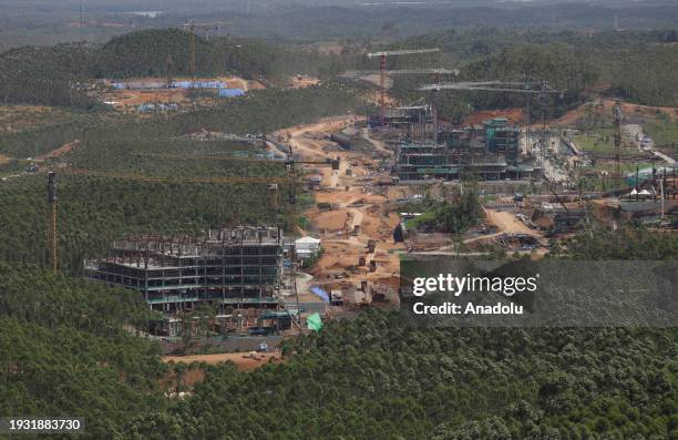 An aerial view of the construction multi-story building on the site of Indonesia's new capital city Nusantara in Sepaku, Penajam Paser Utara...