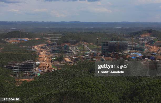 An aerial view of the construction multi-story building on the site of Indonesia's new capital city Nusantara in Sepaku, Penajam Paser Utara...