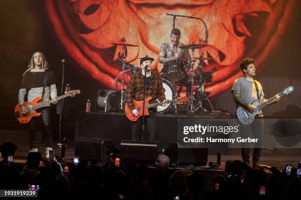 Pete Wentz, Patrick Stump, Andy Hurley and Joe Trohman of the band Fall Out Boy performsat the 2024 iHeartRadio ALTer EGO at Honda Center on January...