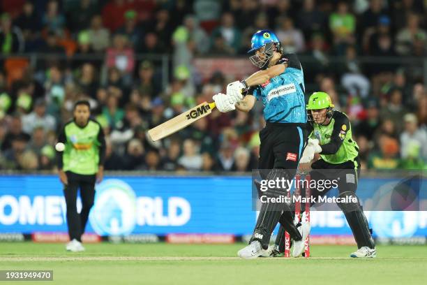 Matthew Short of the Strikers bats during the BBL match between Sydney Thunder and Adelaide Strikers at Manuka Oval, on January 14 in Canberra,...