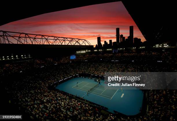 General view of Rod Laver Arena in the round one singles match between Novak Djokovic of Serbia and Dino Prizmic of Croatia during day one of the...
