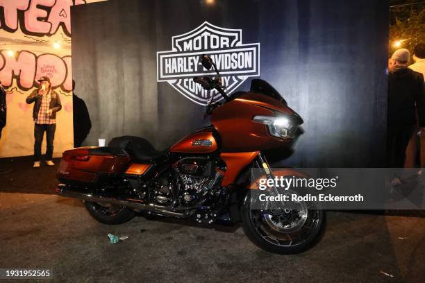 Harley Davidson at THE BLACK KEYS launch of their new single “Beautiful People” at Chateau Marmont's Bar Marmont on January 13, 2024 in Hollywood,...