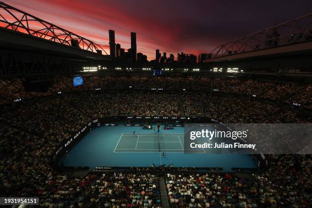 General view of Rod Laver Arena in the round one singles match between Novak Djokovic of Serbia and Dino Prizmic of Croatia during day one of the...