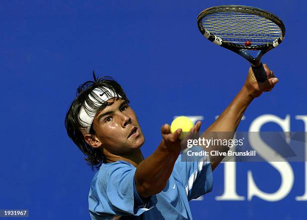 Rafael Nadal of Spain serves to against Karol Kucera of Slovakia during the first round of the Tennis Masters at The Monte Carlo Country Club, Monaco...