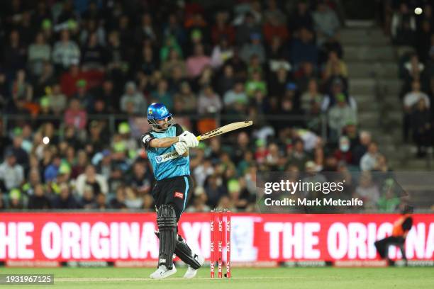 Matthew Short of the Strikers bats during the BBL match between Sydney Thunder and Adelaide Strikers at Manuka Oval, on January 14 in Canberra,...